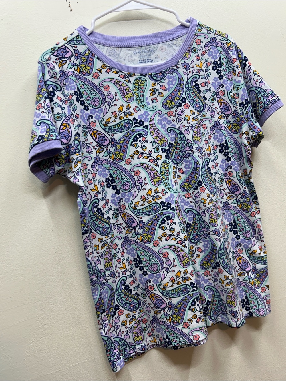 Vera Bradley Lavender Paisley Ringer Tee with Multicolor Motifs